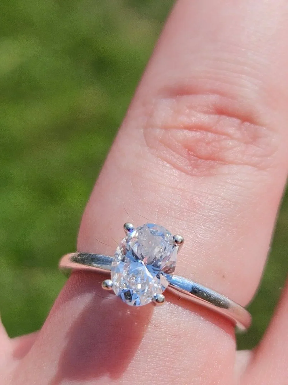 14K White Gold Oval Lab Created Diamond Engagement Wedding Ring 1.03Ct Size 7